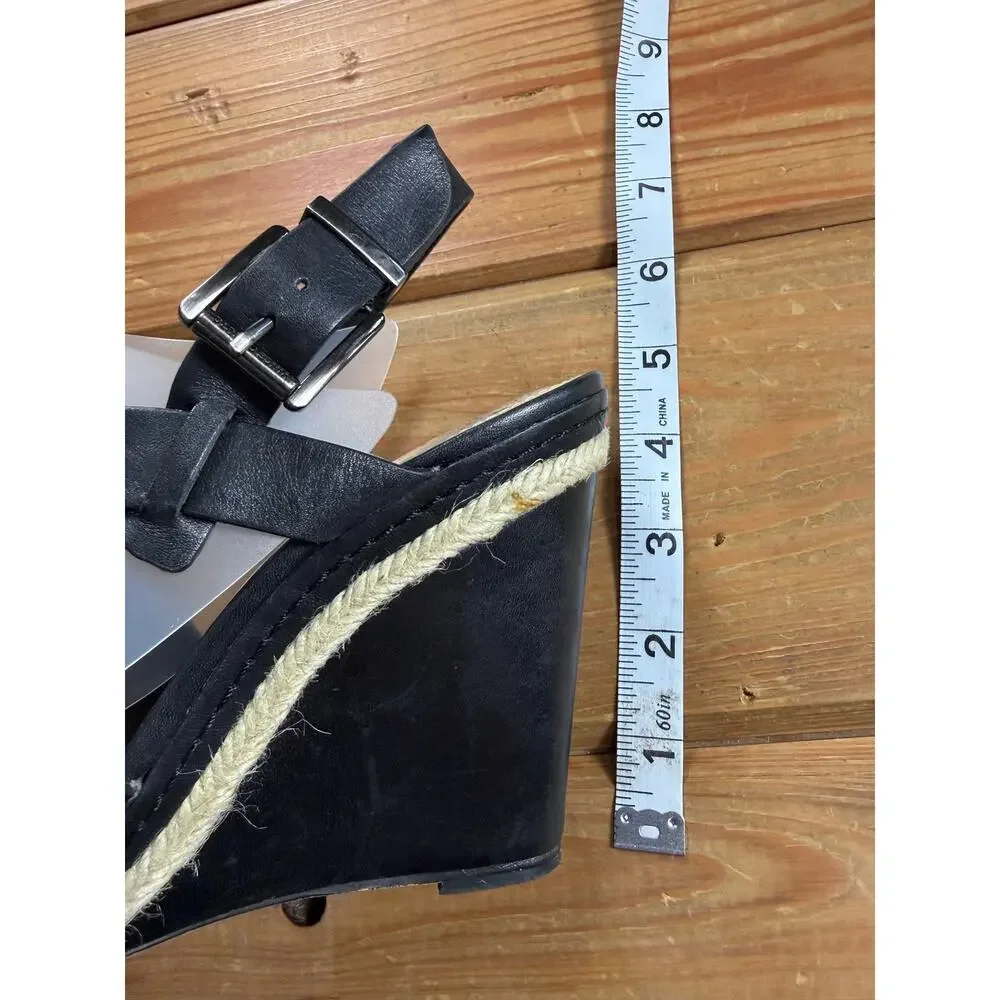 Vince Camuto Black Leather Espadrille Wedge Sandals Ankle Strap Women’s 7.5